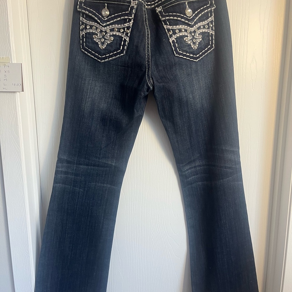Elegant Dark Blue Embellished Women's Flare Jeans